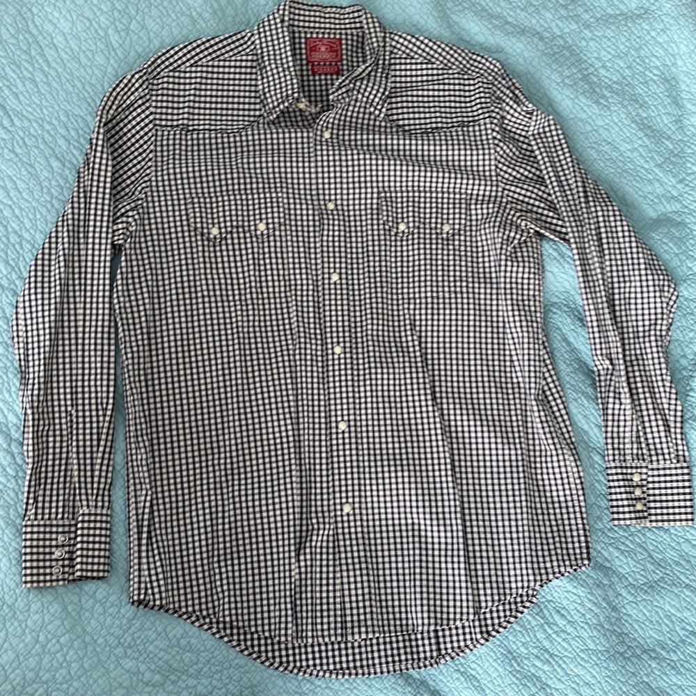 Luck Brand wester style snap down black and white plaid shirt